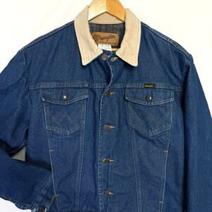 Wrangler Blanket Lined Denim Coat Mens 40 Western Jean Jacket Corduroy Collar